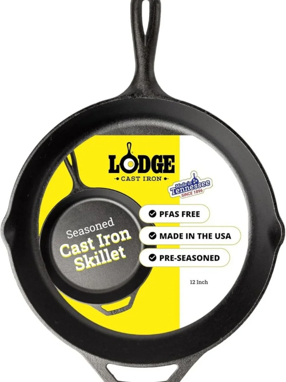 12-Inch Pre-Seasoned Cast Iron Skillet - PFAS-Free, Non-Stick Cookware Essential